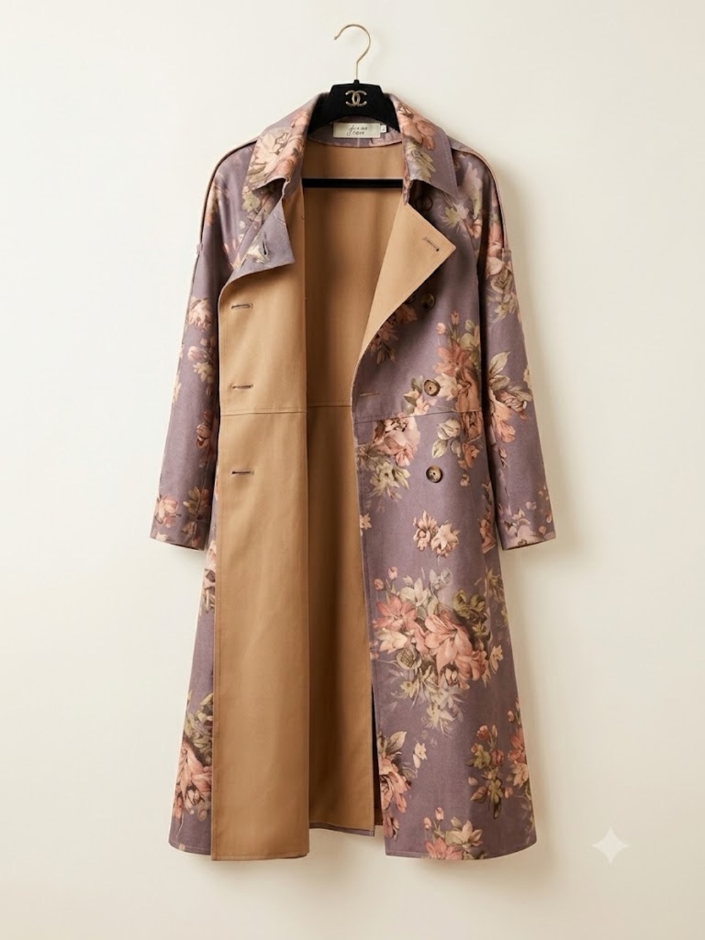 yi.ran Floral Tencel Faux Suede Trench Coat Double Breasted Midi Belted Jacket L - Picture 4 of 15